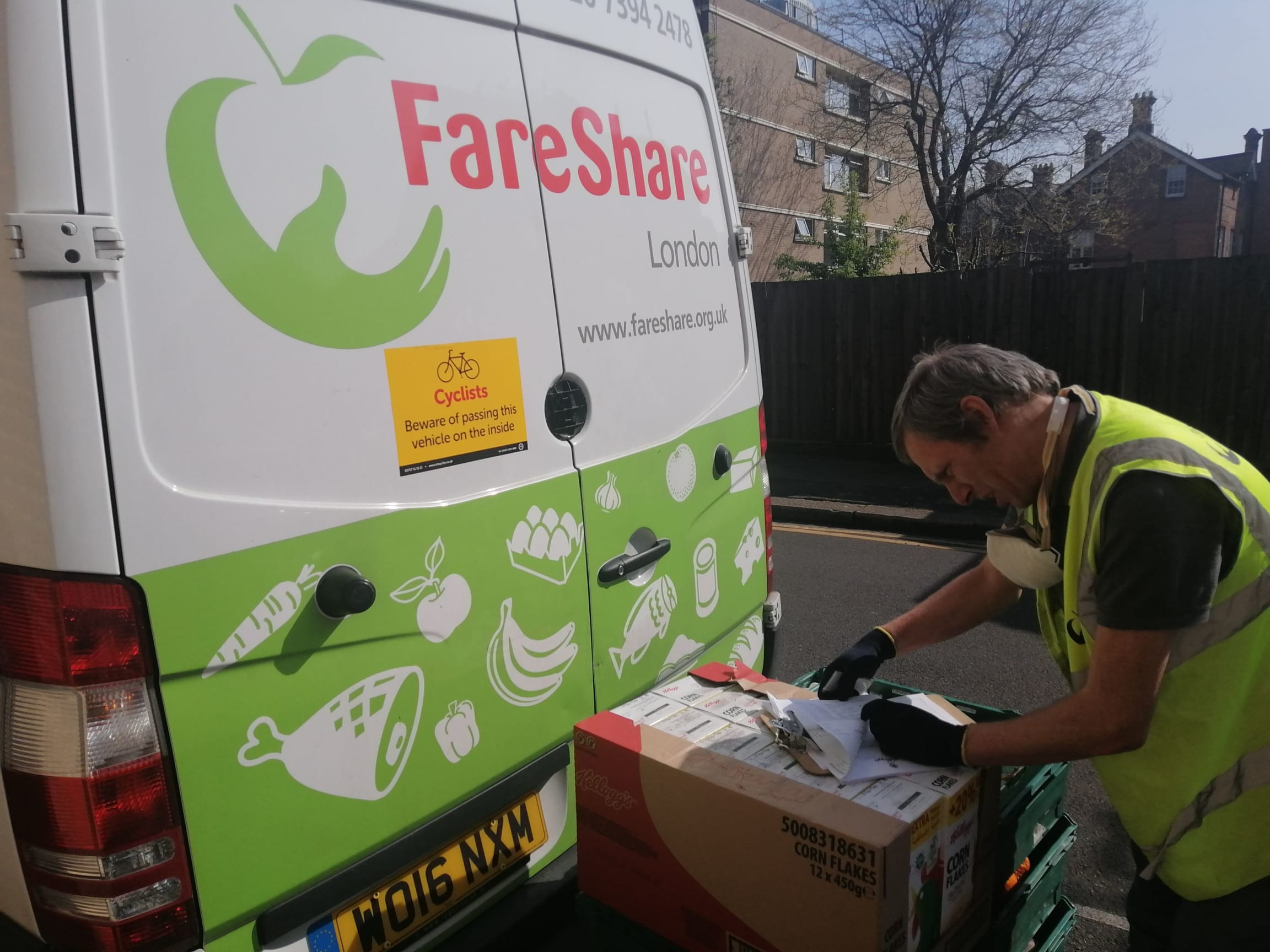 FareShare driver delivering food to The Antwerp Arms for vulnerable people