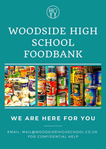 Poster advertising Woodside High School Food Bank