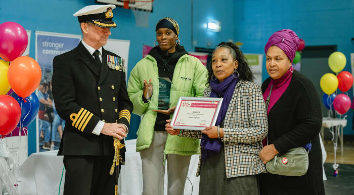 Sewn Together receiving their award as winners of the Haringey Giving Funded Project of the Year 2023